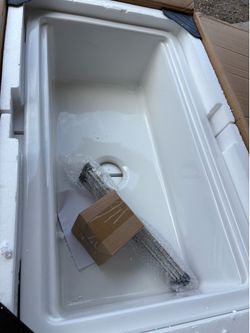 VEVOR White 33 x 19 in. Farmhouse Sink, Fireclay Topmount, Drop-In Single Bowl