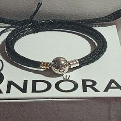 Pandora Moments Authentic Brand New Double Braided Leather Wrap Around Bracelet 7.5-7.8 Available 