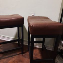Bar Stools Leather Brown Set Of 2