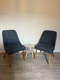 Modern Upholstered Accent Chairs (Set of 2) – Dark Navy with Wood Legs