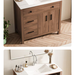 JEAREY Freestanding Bathroom Vanity 36-in burlywood Single Sink Bathroom Vanity with White Marble Top$200