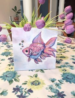Spring Home Decor, Oil Painting, Art, Aquarium Art, Fish, Vibrant Painting 