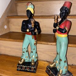 MidCentury Blackamoor Chalkware 1950 Nubian Genie PAIR statues