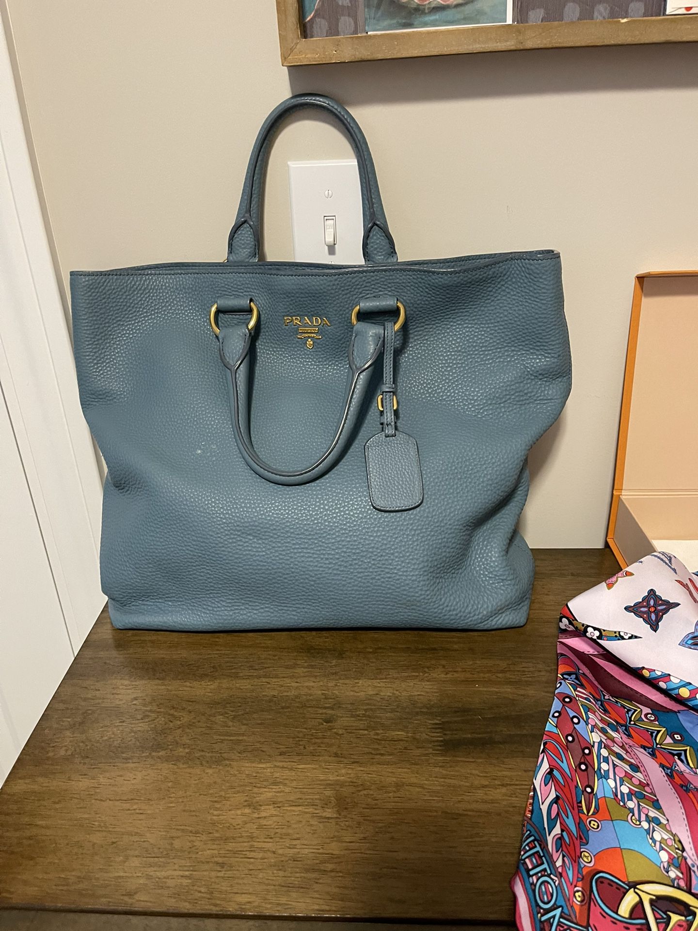 Prada Womens Tote Bag , Authentic , Teal Color, Medium Size, Very Deep To Hold A lot Of Items