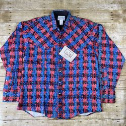 VTG Rockmount Ranch Wear Double Bib Pearl Snap Abstract Western Shirt OS M - NWT