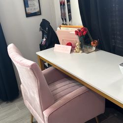 velvet chair and desk