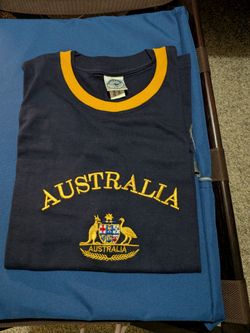 Navy Blue Australia Embroidered Ringer T-shirt Size Medium