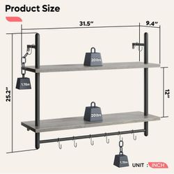 Pipe Shelf Industrial Floating Shelves 31", Wall Mounted 