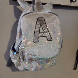 Justice Letter "A" White And Silver Unicorn Sequence Backpack