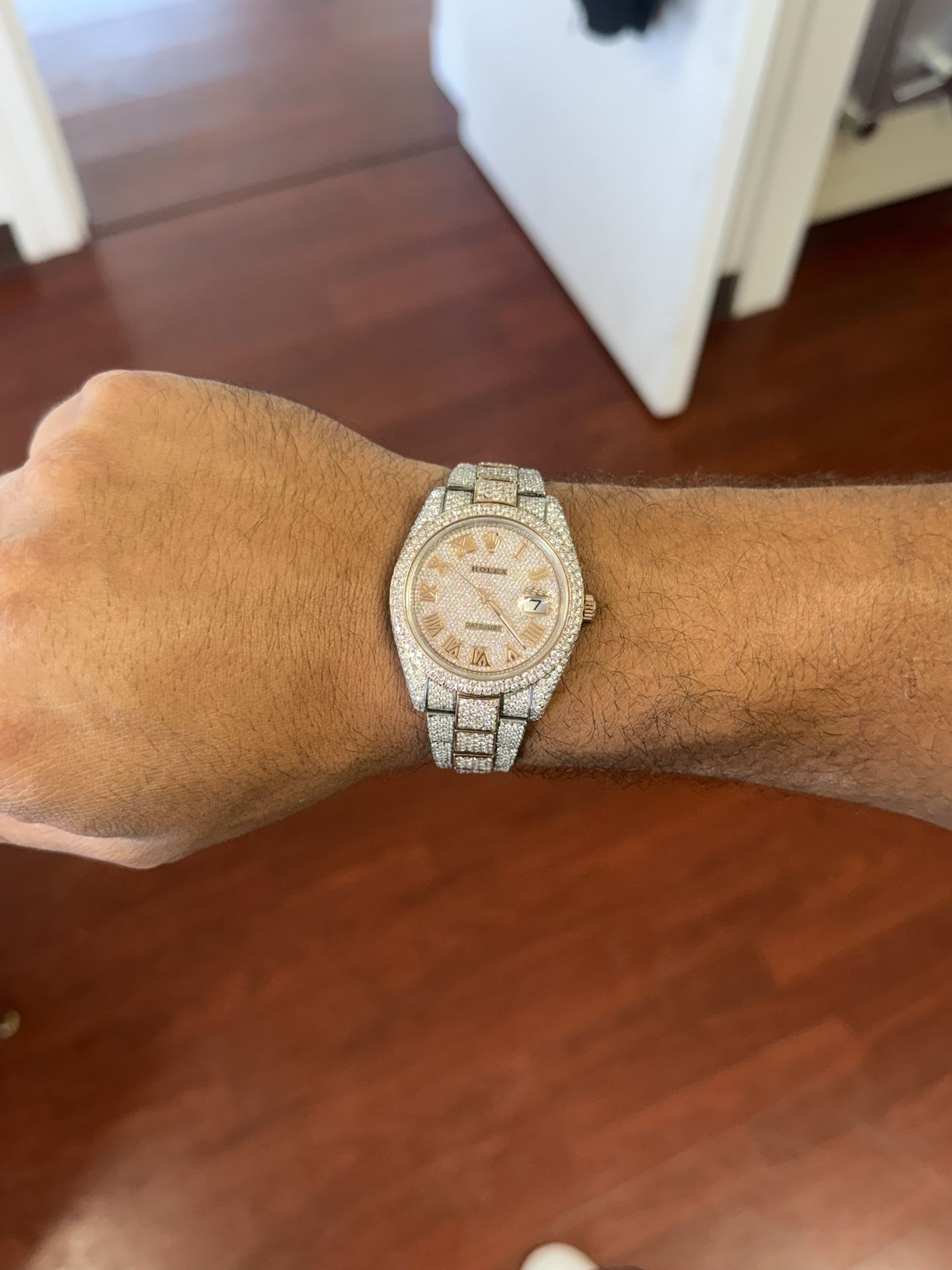 Rolex Datejust 41'mm w box and warranty 23 carats vs diamonds 18k and steel Iced out face Vs diamonds