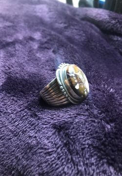 Navajo men’s ring stamped Sterling with White Turquoise