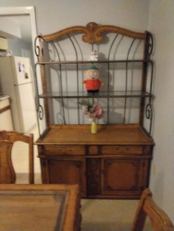 Wood and Wrought Iron Baker's Rack Buffet