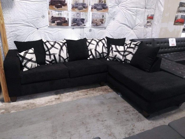 New Black Pillow Back Sectional Sofa 🚛 Same Day Delivery 💥Can Finance W/ $50 Down EZ Rent 2 Own Plan 💥