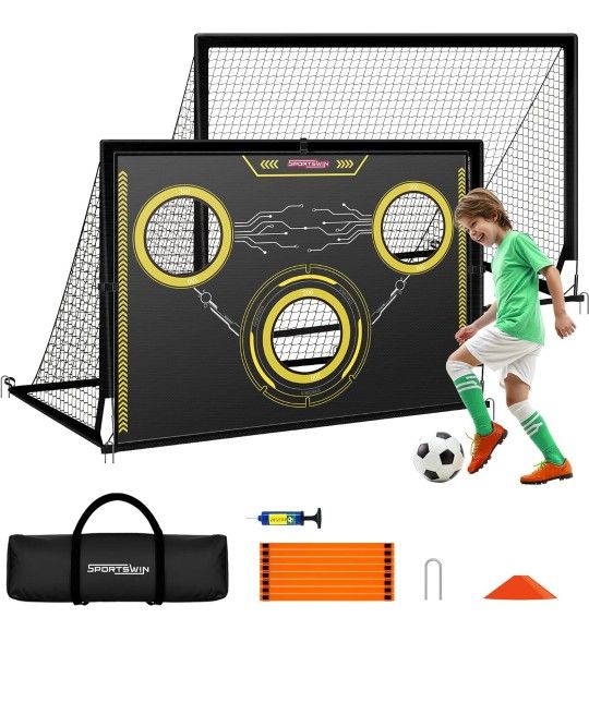 Soccer Goals for Backyard - 6x4 ft Portable ​Pop Up Soccer Nets Set of 2 with Ball, Ladder, Cones, Training Practice Equipment for Kids Toddler, Sport