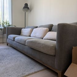 Crate & Barrel Travel Sofa w/ Oak Base - Pewter