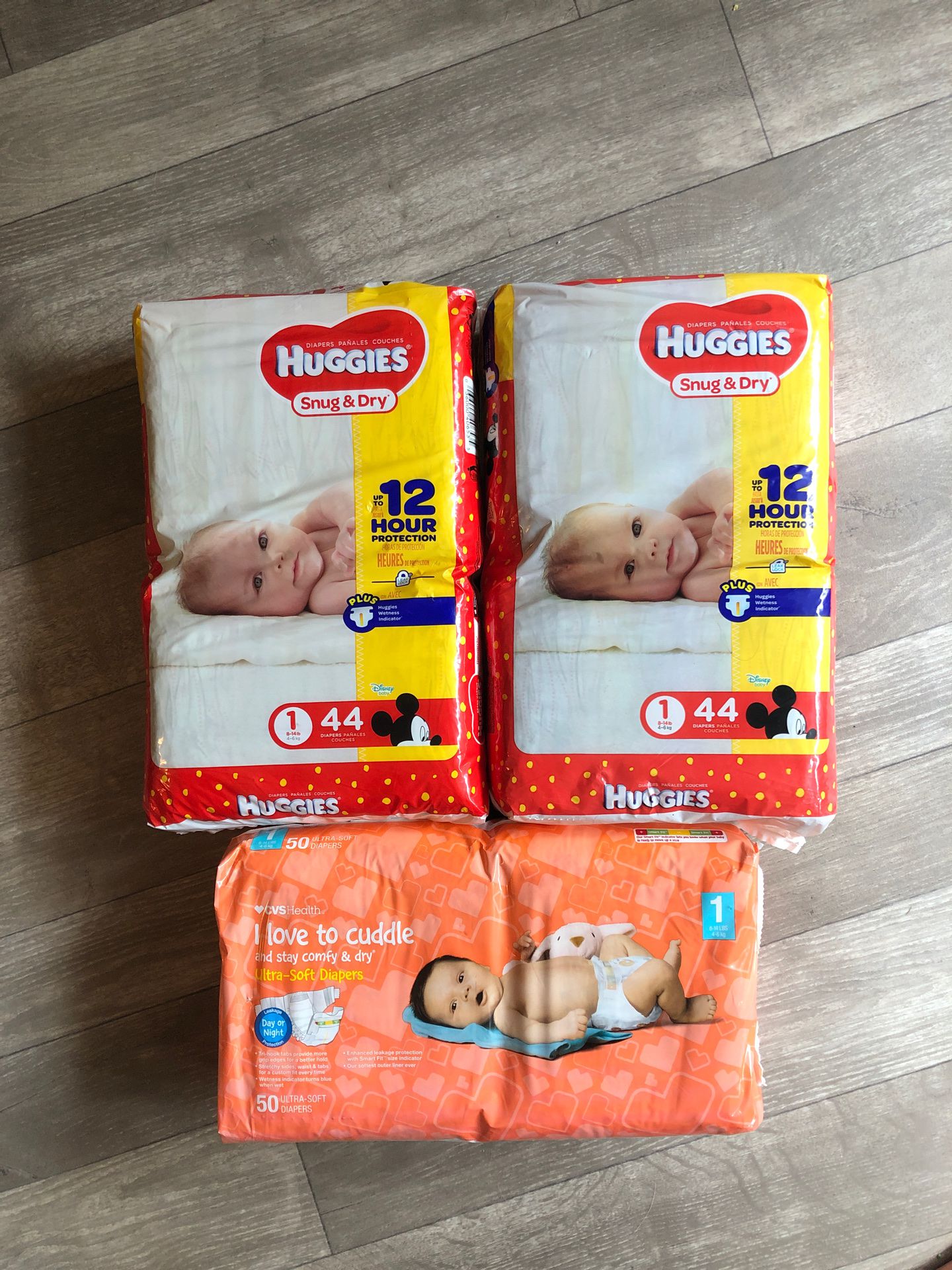 New - 3 Packages Size 1 Diapers - Huggies Snug n Dry and CVS