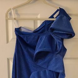 Womens One Shoulder Blue Gown