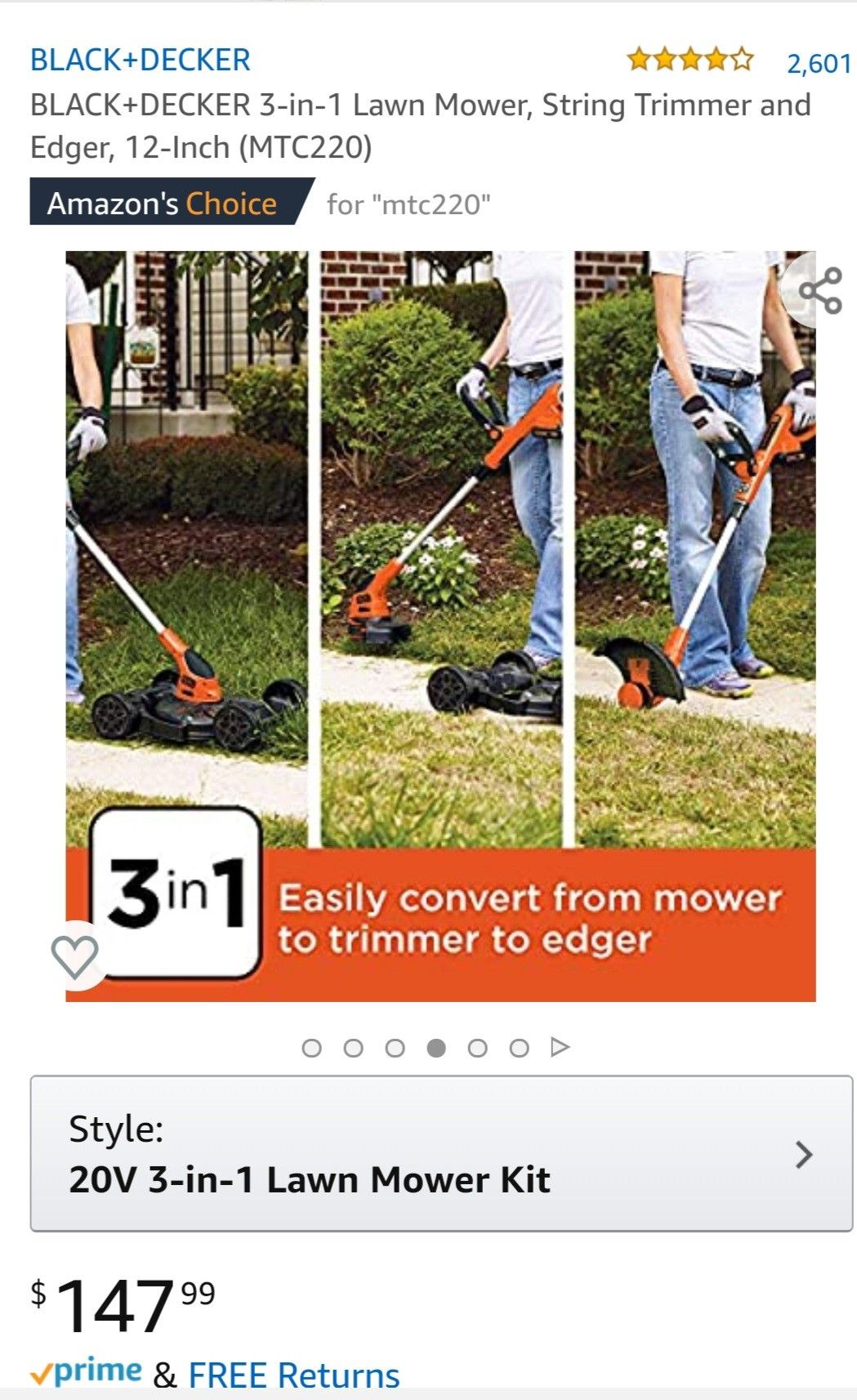 BLACK+DECKER 12 in. 6.5 Amp Corded Electric Straight Shaft Single Line 3-in-1 String Grass Trimmer/Lawn Edger/Push Mower