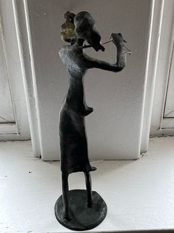 11 inch Bronze Female Flute Player Figurine Sculpture