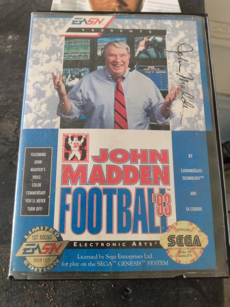 Vintage John Madden Football 93 For Sega Genesis Video Game