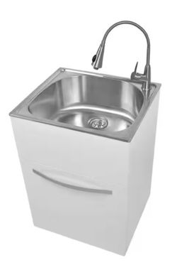 24 in. W x 21 in. D x 34 in. L Stainless Steel Laundry Sink with Faucet and Drawer Cabinet in White


