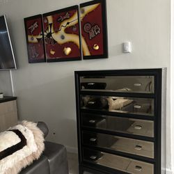 Black SOLID WOOD Dresser with 5 Mirrored Drawers
