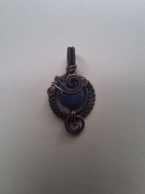 Copper Wrapped Artisian Made Lapis Pendant
