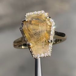 14k yellow gold quartz diamond ring