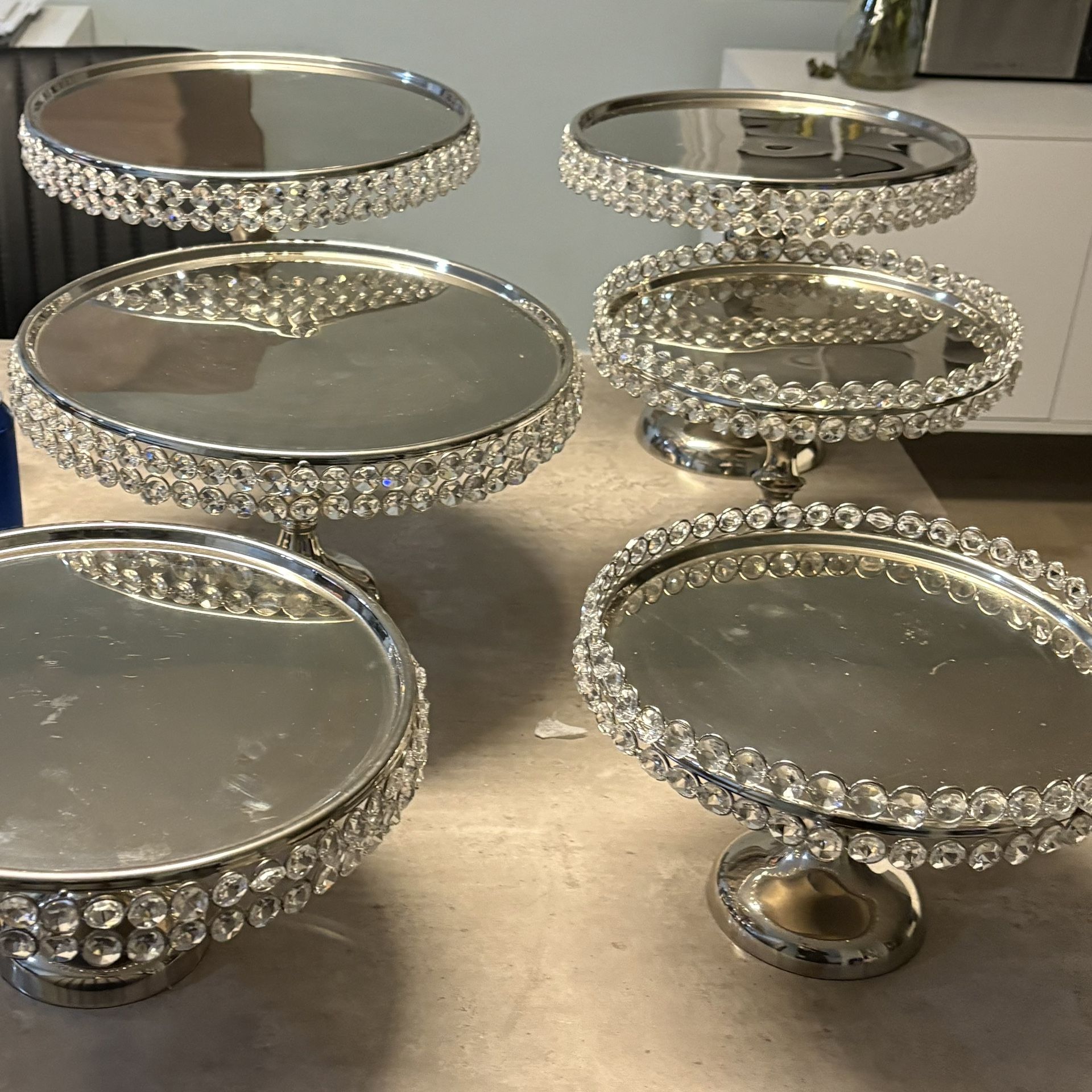 Silver Metal Cake Stands With Crystal Beads Trims