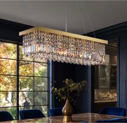6 Light Gold 31.5 Inch Crystal Rectangular Elegance Chandelier for Dining Room