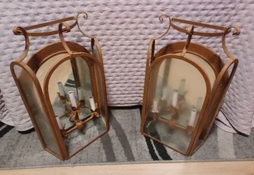 Vintage BRUCE EICHER Iron/glass "Spanish Revival" Designer Wall Light Sconces