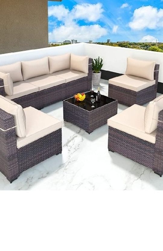 Gotland All-Weather 7 Pieces Patio Sofa Rattan Outdoor Furniture Sets