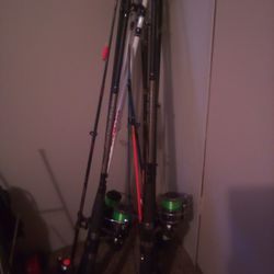 Catfishing Stuff For Sell 3 Big Open-face Rods Big Tackle Box Big Dipnet Rid Holders And Bait Bucket $250