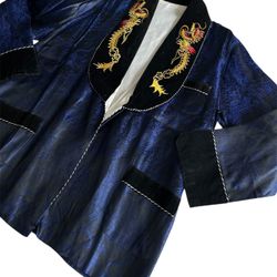 Vintage Blue Dragon Asian Kimono Robe