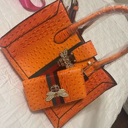 Orange Shoulder Bag/ Crossbody W Matching Wallet
