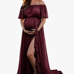 Burgundy wine red chiffon maternity dress