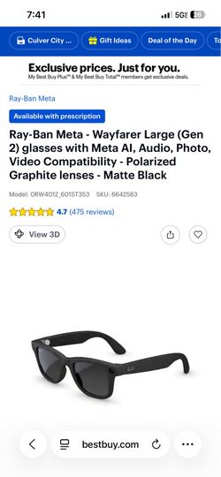 Meta, Wayfarer, Gen 2, Ray-Ban Polarized, Matt blk glasses