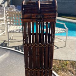 Vintage Pier 1 Imports Bamboo Bottle Caddy Case w/Woven Handle