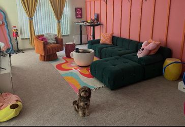 Green velvet modular sectional couch