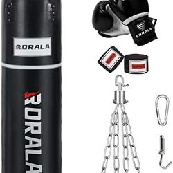 RORALA Punching Bag 5 in 1,Filled 70/100-pound Heavy Bag for Boxing, Muay Thai,Karate, Kickboxing, Daily Workouts