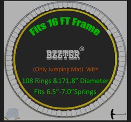 Bzzter 16FT Trampoline Mat,171.8"/14.31ft Diameter Mat with 108 Rings Fits 6.5"-7.0" Spring?w/Pull Hook and Gloves,not Include Frame and Spring