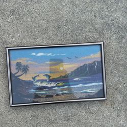 Colorful 1990s Framed Tropical Sand Art
