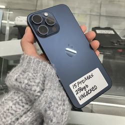 Blue iPhone 15 Pro Max Unlocked, Cheap $50 Down With Approval 