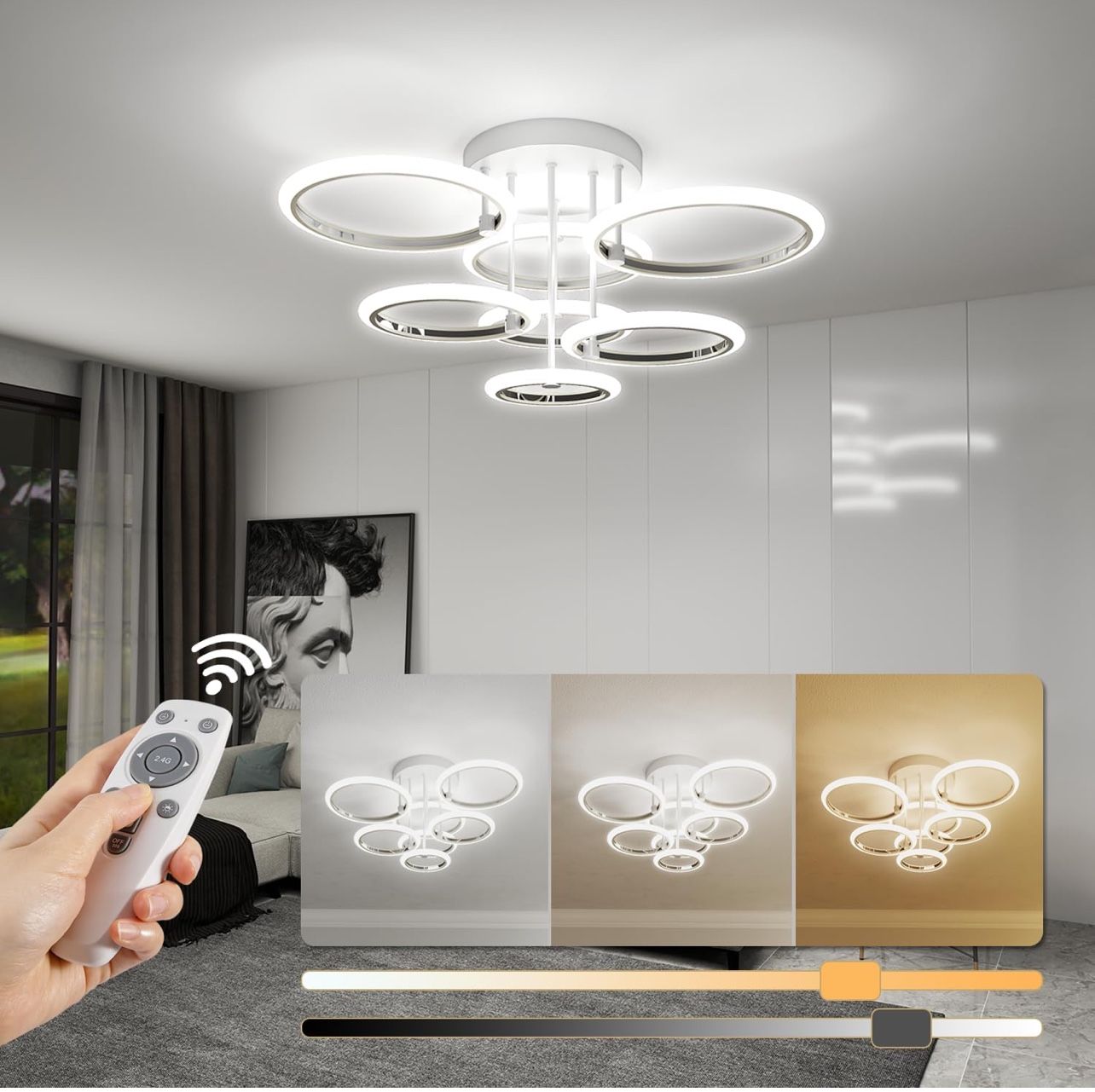 Modern LED Ceiling Light, Stepless Dimmable Ceiling Light Fixtures with Remote, 120W Close to Ceiling Lights, 2800K-7000K Modern Flush Mount Ceiling L
