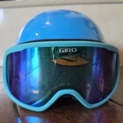 Girls Blue Aqua Giro Snow Board Ski Goggles And Smith Helmet Youth Small Adjustable