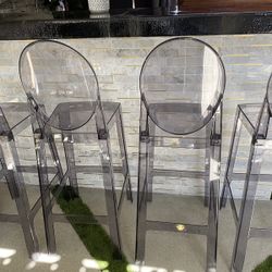 Modern Smoke Aryalic Plastic Transparent Armless Bar Counter Stool Chair