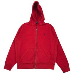 POLO RALPH LAUREN THERMAL HOODIE MENS MEDIUM M RED JACKET SWEATSHIRT FULL ZIP