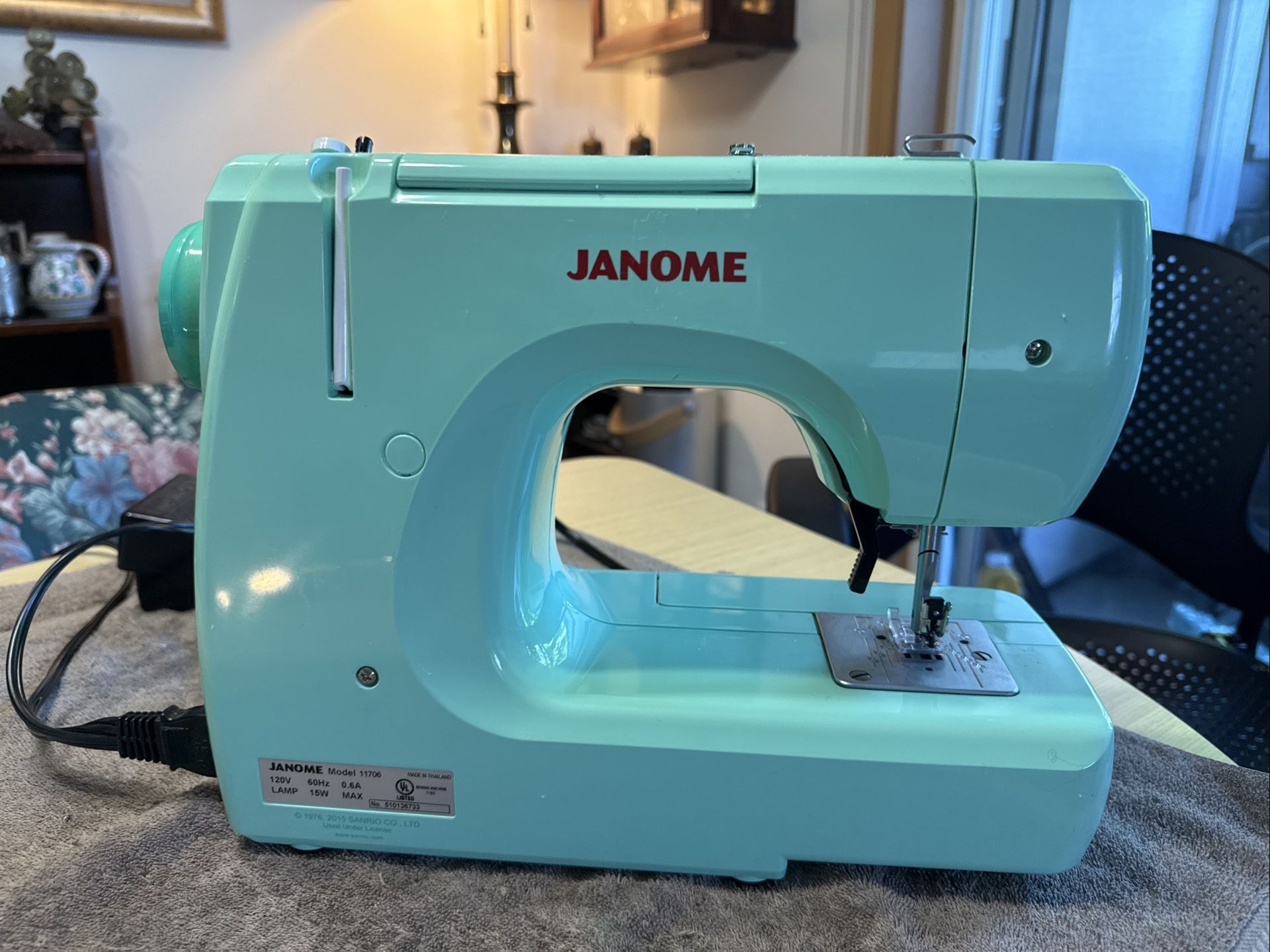 Janome Hello Kitty Sewing Machine Model 11706 W/ Cord And Pedal.