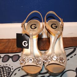 G by Guess Tan Blingy Sandal 5" Heel Women’s Size 8.5