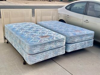 Mid Century Pair of Drexel Heritage Twin Cane Back Headboards w/ Mattress & Frame
